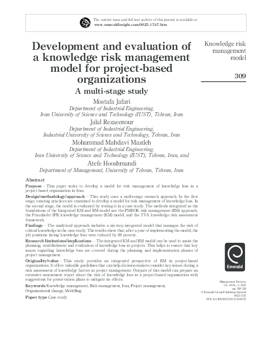 (PDF) Development and evaluation of a knowledge risk management model ...