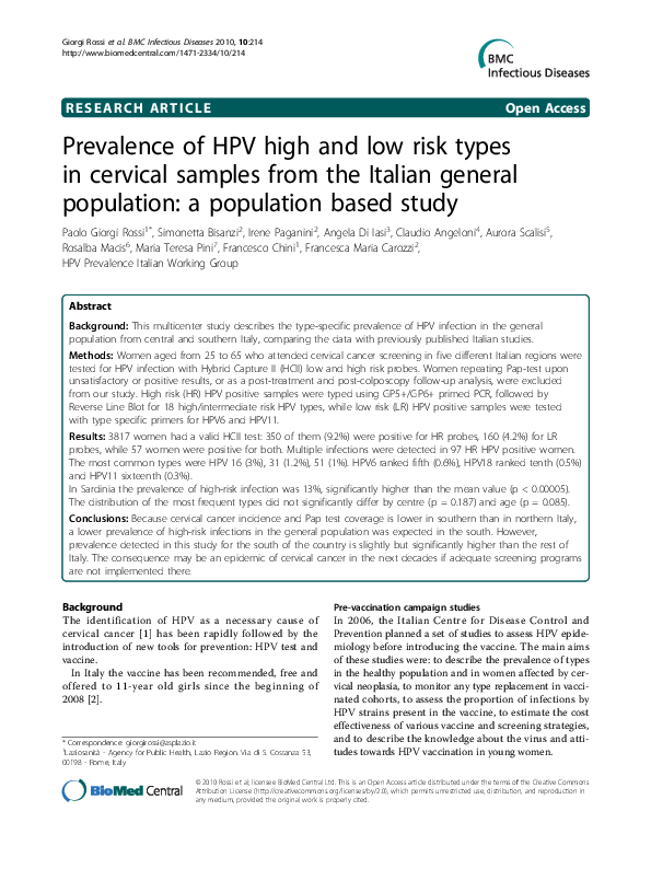 (PDF) Prevalence of HPV high and low risk types in cervical samples ...