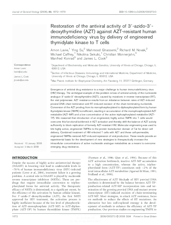 (PDF) Restoration of the antiviral activity of 3'-azido-3 ...