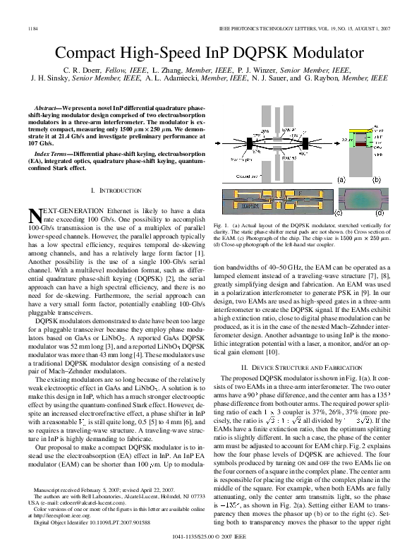 (PDF) Compact High-Speed InP DQPSK Modulator