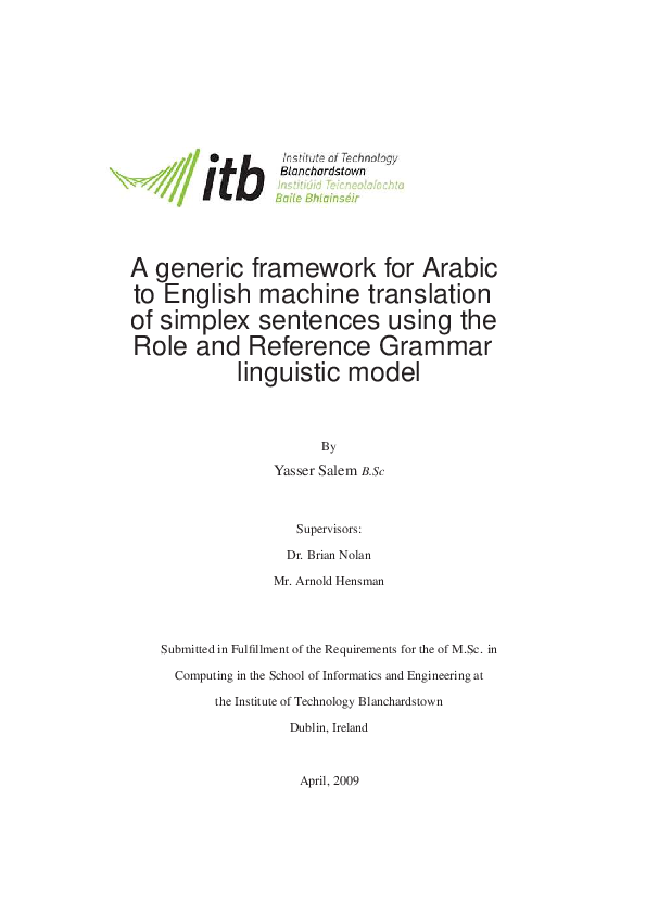 (PDF) A generic framework for Arabic to English machine translation of ...