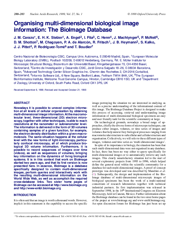(PDF) Organising multi-dimensional biological image information: The ...
