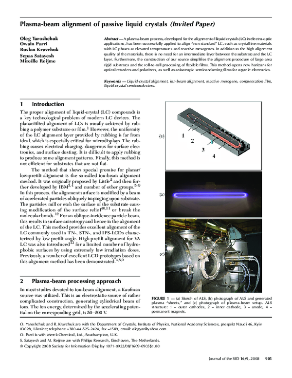 (PDF) Plasma-beam alignment of passive liquid crystals (Invited Paper)