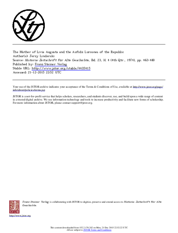 (PDF) J.Linderski, The Mother of Livia Augusta and the Aufidii Lurcones