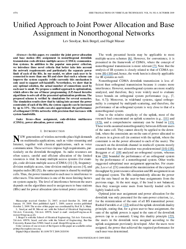 (PDF) Unified Approach to Joint Power Allocation and Base Assignment in ...