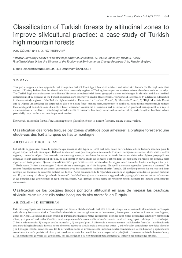 (PDF) Classification of Turkish forests by altitudinal zones to improve ...