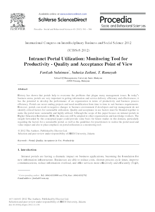 (PDF) Intranet Portal Utilization: Monitoring Tool for Productivity ...