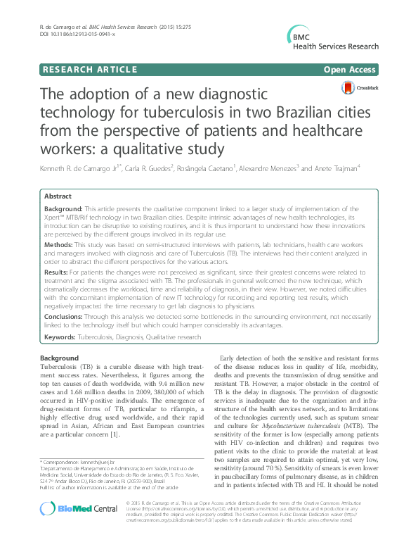 (PDF) The adoption of a new diagnostic technology for tuberculosis in ...