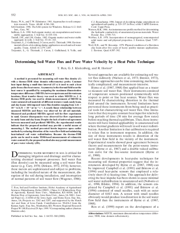(PDF) Determining Soil Water Flux and Pore Water Velocity by a Heat ...