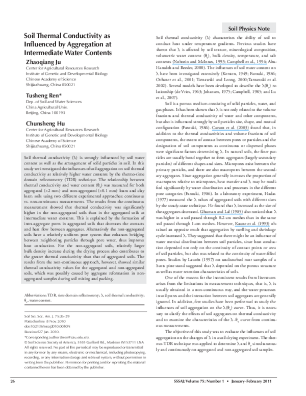(PDF) Soil Thermal Conductivity as Influenced by Aggregation at ...