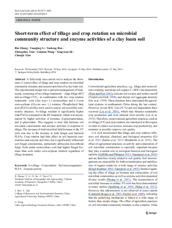 (PDF) Short-term effect of tillage and crop rotation on microbial ...