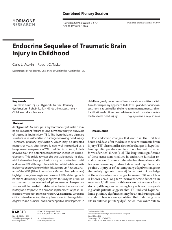 (PDF) Endocrine sequelae of traumatic brain injury in children a