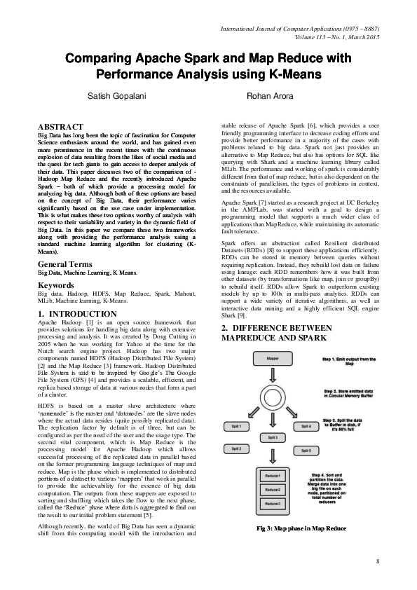 (PDF) Comparing Apache Spark and Map Reduce with Performance Analysis ...