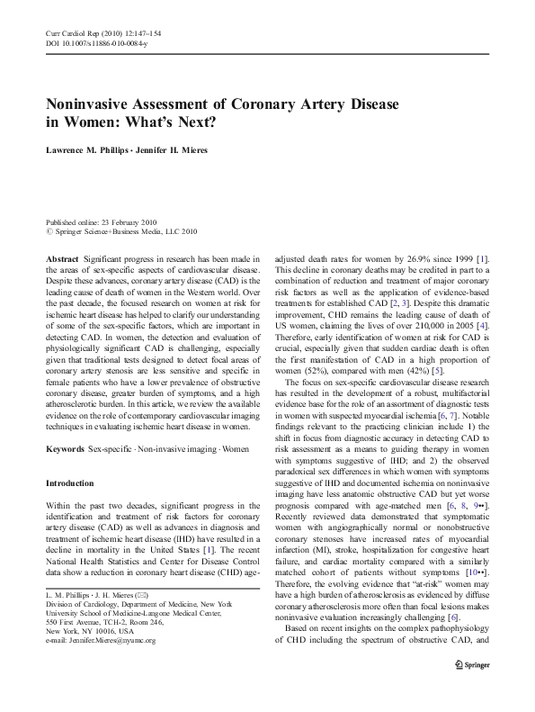 (PDF) Noninvasive Assessment of Coronary Artery Disease in Women: What ...