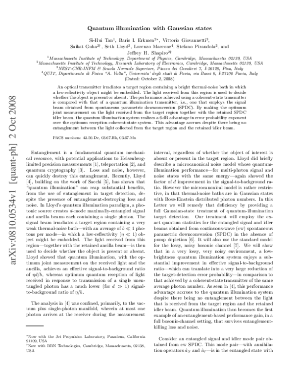 (PDF) Quantum illumination with gaussian states