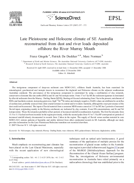 (PDF) Late Pleistocene and Holocene climate of SE Australia ...