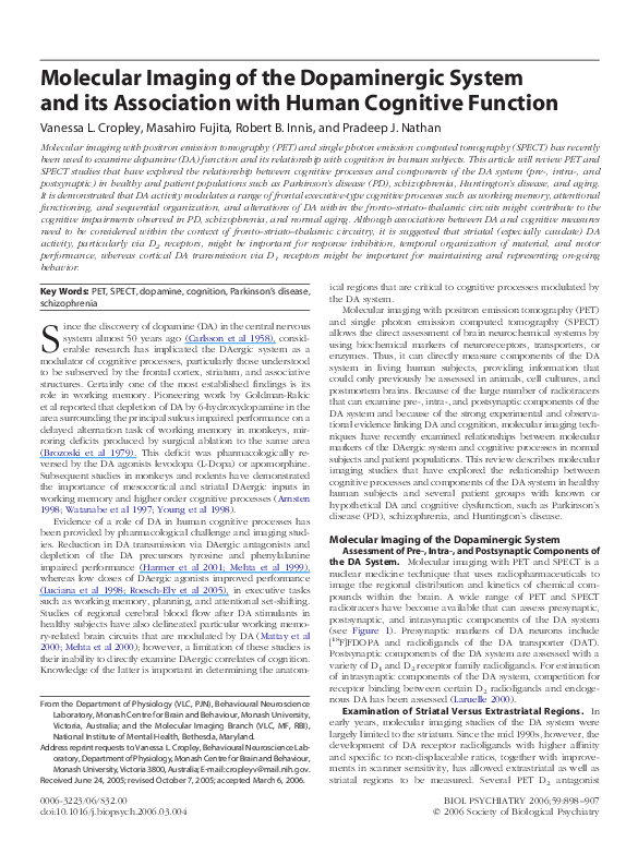 (PDF) Molecular Imaging of the Dopaminergic System and its Association ...