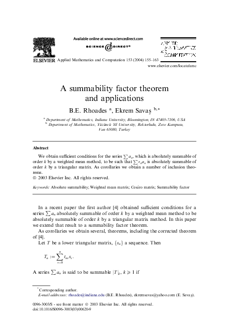 (PDF) A summability factor theorem and applications