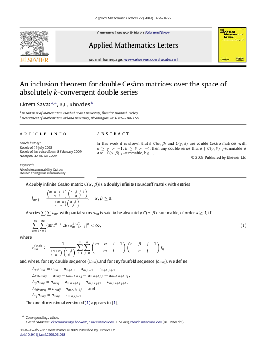 (PDF) An inclusion theorem for double Cesàro matrices over the space of ...