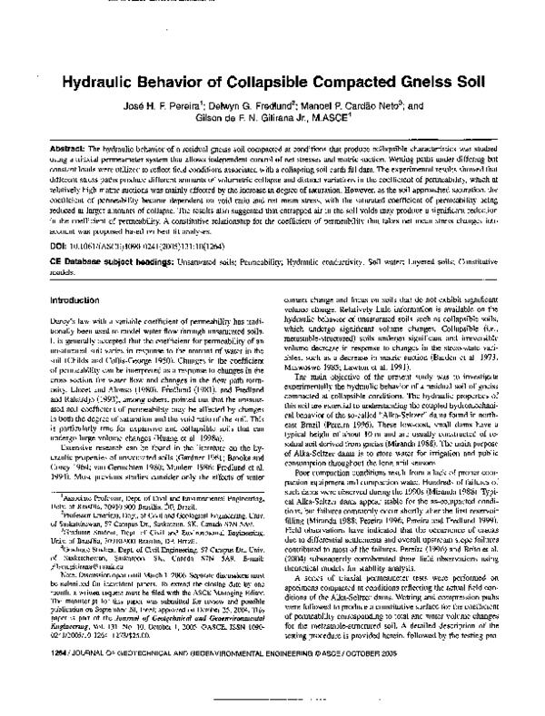 (PDF) Hydraulic behavior of collapsible compacted gneiss soil
