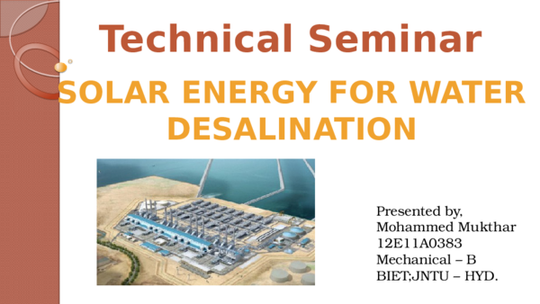 (PPT) Solar Energy for Water Desalination