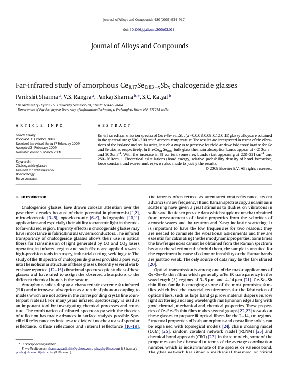 (PDF) Far-infrared study of amorphous Ge 0.17 Se 0.83− x Sb x ...