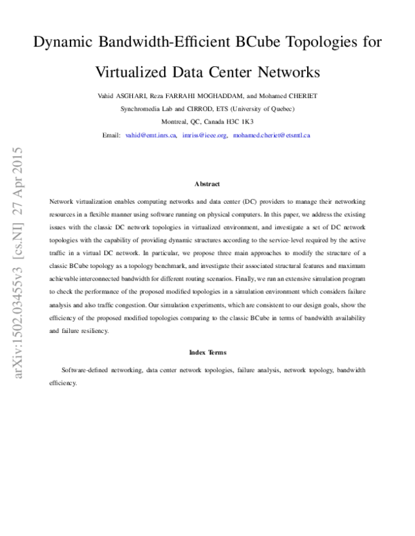 (PDF) Dynamic Bandwidth-Efficient BCube Topologies for Virtualized Data ...