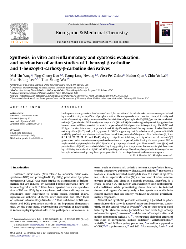 (PDF) Synthesis, in vitro anti-inflammatory and cytotoxic evaluation ...