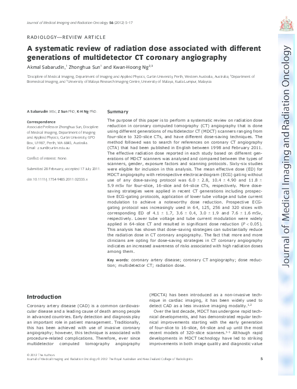 (PDF) A systematic review of radiation dose associated with different ...