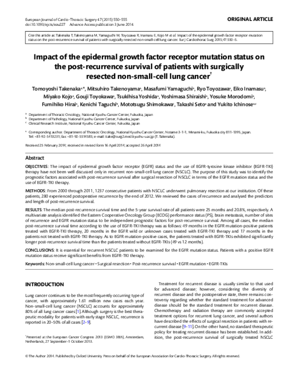 (PDF) Impact of the epidermal growth factor receptor mutation status on ...