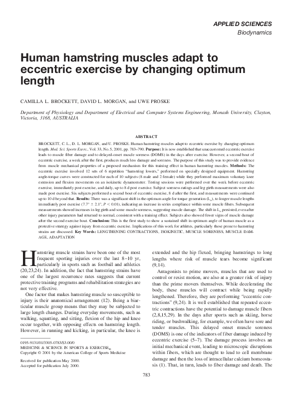 (PDF) Human hamstring muscles adapt to eccentric exercise by changing ...