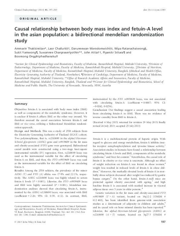 (PDF) Causal relationship between body mass index and fetuin-A level in ...
