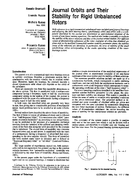 (PDF) Journal Orbits and Their Stability for Rigid Unbalanced Rotors