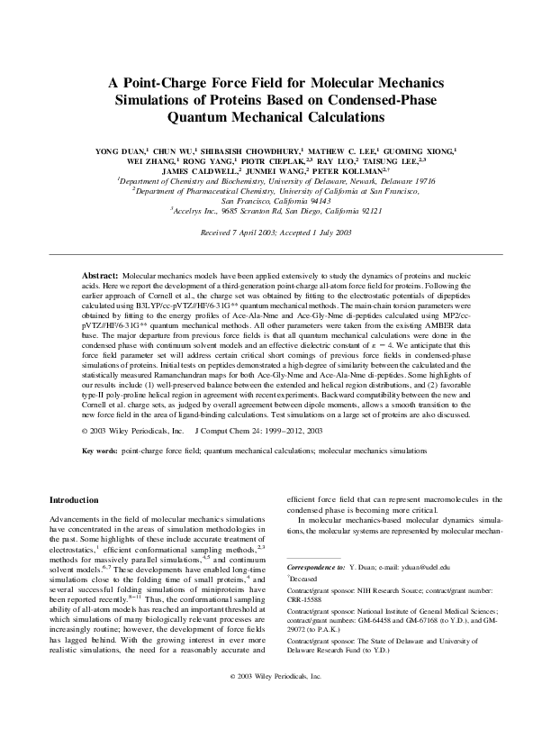 (PDF) A point-charge force field for molecular mechanics simulations of ...