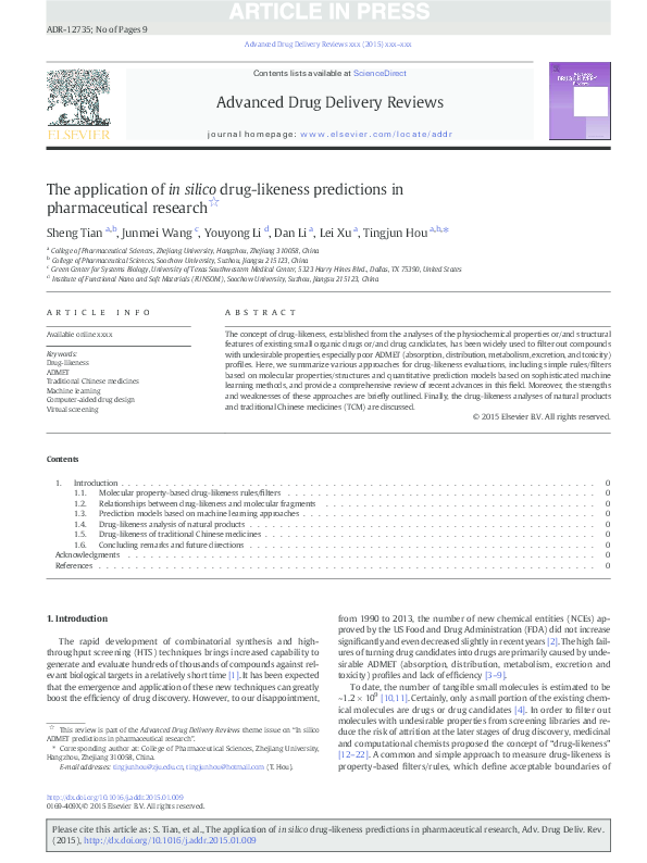 (PDF) The application of in silico drug-likeness predictions in ...
