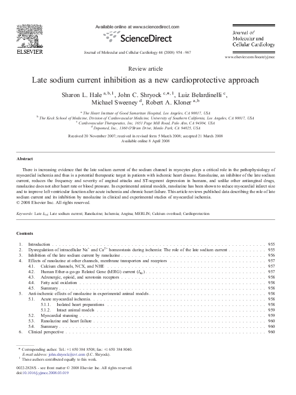 (PDF) Late sodium current inhibition as a new cardioprotective approach