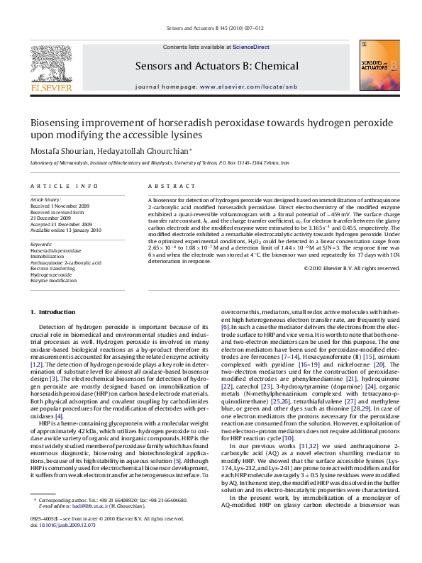 (PDF) Biosensing improvement of horseradish peroxidase towards hydrogen ...
