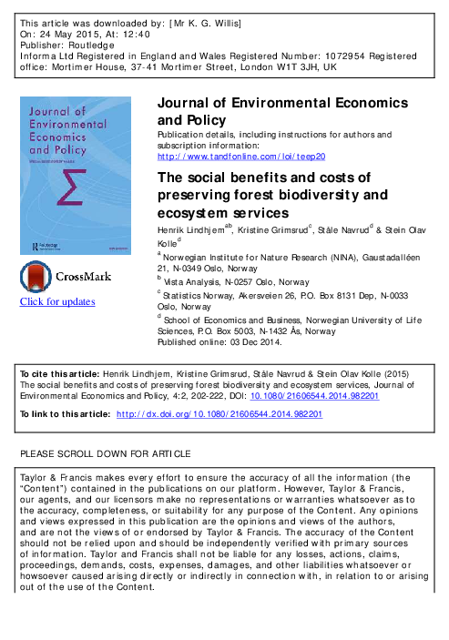 (PDF) The social benefits and costs of preserving forest biodiversity ...