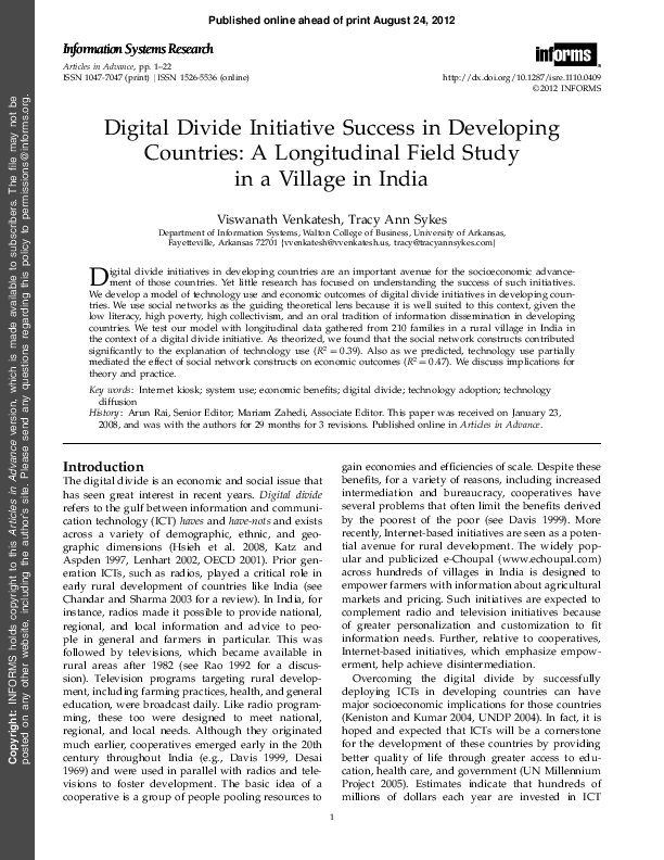 (PDF) Digital Divide Initiative Success in Developing Countries A