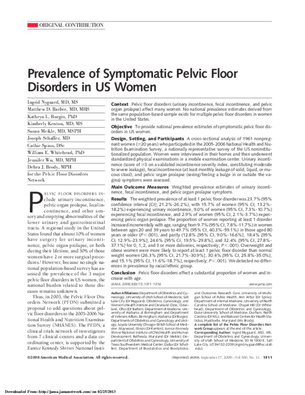 (PDF) Prevalence of Symptomatic Pelvic Floor Disorders in US Women