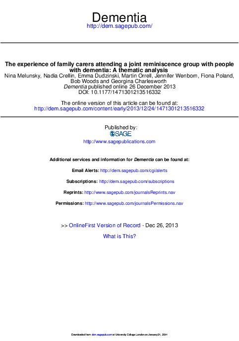 (PDF) The experience of family carers attending a joint reminiscence ...