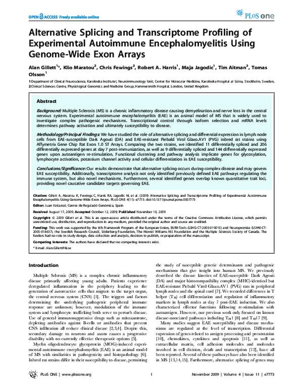 (PDF) Alternative Splicing and Transcriptome Profiling of Experimental ...