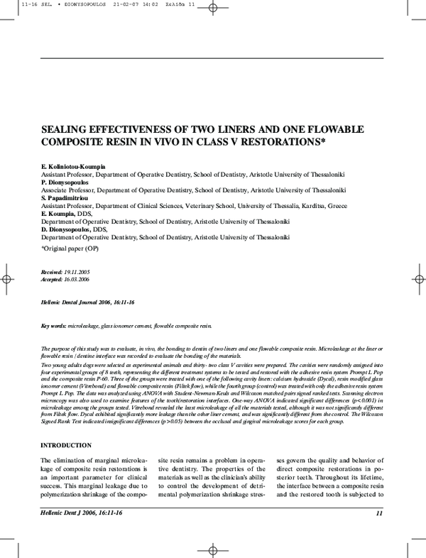 (PDF) Sealing effectiveness of two liners and one flowable composite resin in vivo in class V