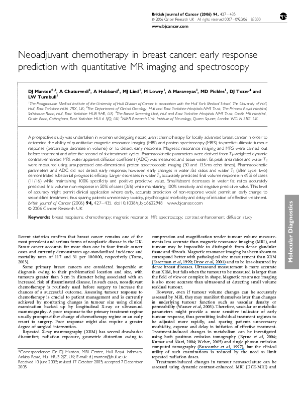 (PDF) Neoadjuvant chemotherapy in breast cancer: early response ...