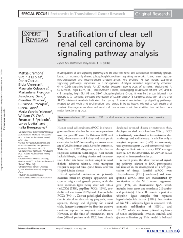(PDF) Stratification of clear cell renal cell carcinoma by signaling ...