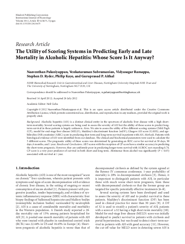 (PDF) The utility of scoring systems in predicting early and late ...