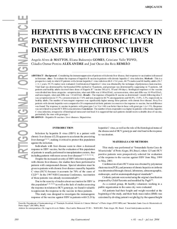 (PDF) Hepatitis B vaccine efficacy in patients with chronic liver ...