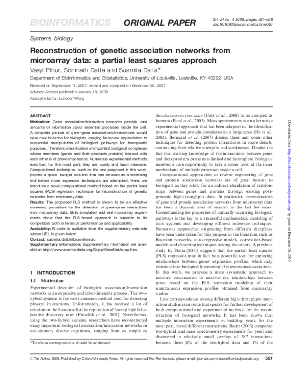 (PDF) Reconstruction of genetic association networks from microarray ...