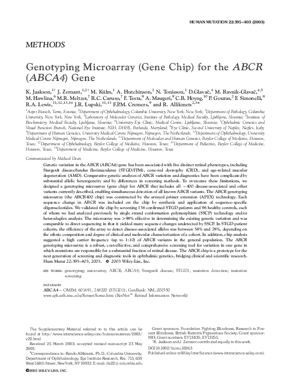 (PDF) Genotyping microarray (gene chip) for the ABCR ( ABCA4 ) gene
