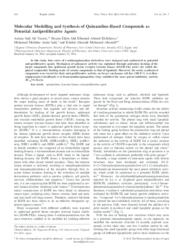 (PDF) Molecular Modelling and Synthesis of Quinazoline-Based Compounds ...